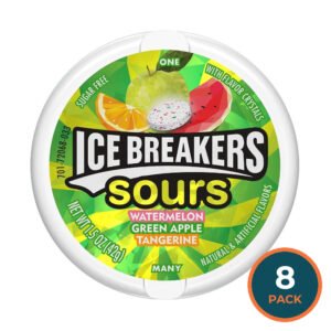 Ice Breakers Sours Sugar Free Mints, Watermelon, Green Apple, Tangerine - Pack of 8