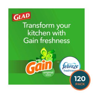 Glad ForceFlex Plus Tall Kitchen 13 Gallon Drawstring Trash Bags Gain With Febreze - 120 Ct