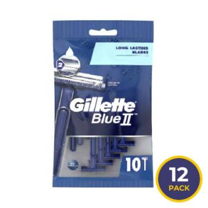 Gillette Blue II  Chromium Coating Long Lasting Blades 10 (ea) - 12 pack