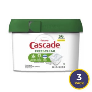 Cascade Free & Clear ActionPacs Dishwasher Detergent Pods, Lemon Essence, 36 Ct - 3 Pack