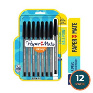 Paper Mate InkJoy 100ST Ballpoint Pens, Medium Point, Black, 8 CT- 12 Pack -