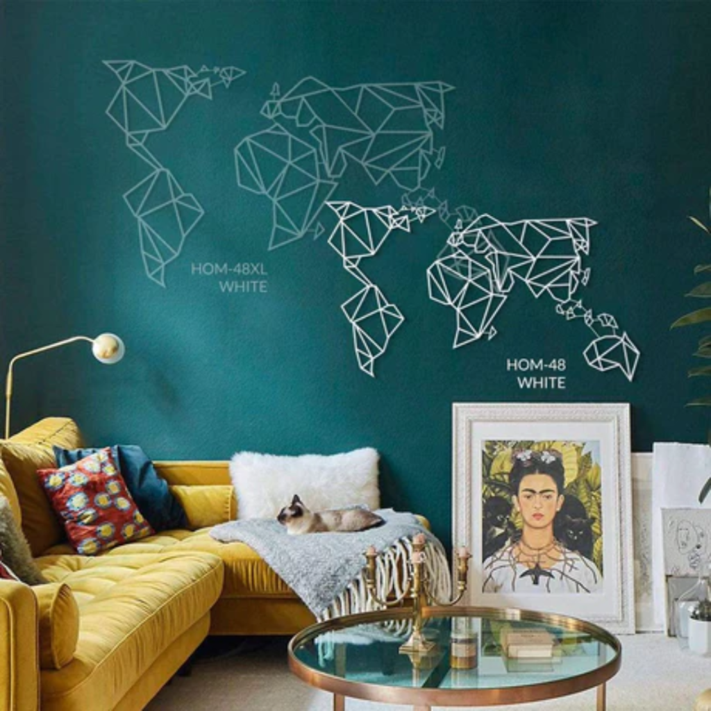 White World Map Metal Wall Art