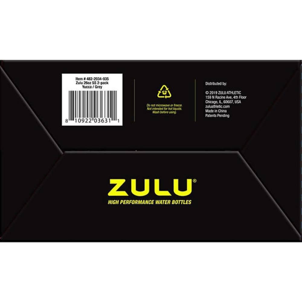 ZULU Stainless Insulated Water Bottle, 2 Pack (Yuca/Grey) - 26 Oz