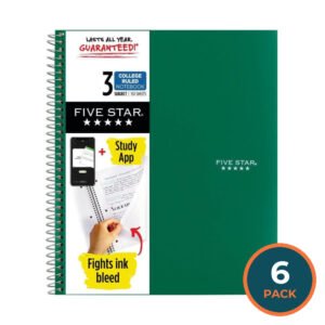Mead - Five Star Wirebound Notebook, 3 Subject College Ruled, Color Variety - 150 Sheets - 6 Pack