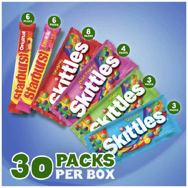 Skittles & Starburst Full Size Candy Variety Mix - 62.79 oz - 30 Ct