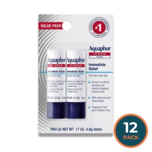 Aquaphor - Lip Balm Repair Stick for Chapped Lips - 2 Pack / 0.34 Oz - 12 Pack