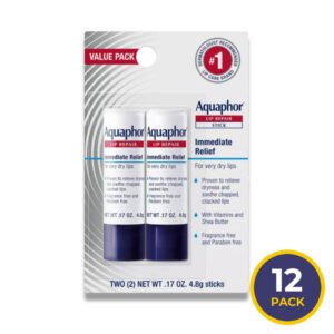 Aquaphor - Lip Balm Repair Stick for Chapped Lips - 2 Pack / 0.34 Oz - 12 Pack