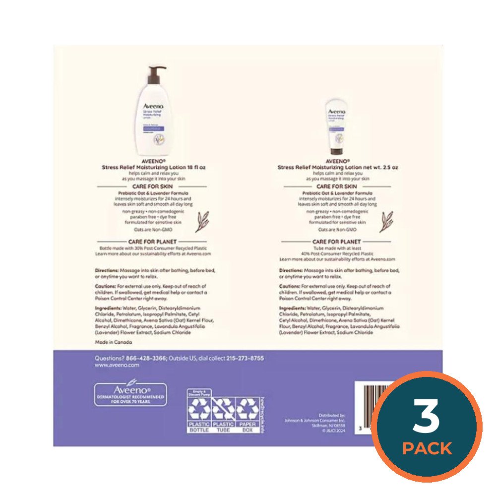 Aveeno - Stress Relief Body Lotion - 18 Oz - 2 Pack + 2.5 Oz Tube