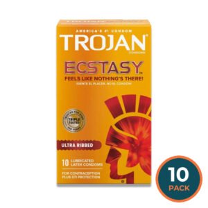 Trojan - Ultra Ribbed Ecstasy Lubricated Condoms - 10 Count -  48 Pack