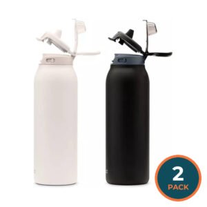 Ello Pop & Fill - Stainless Steel Water Bottle with QuickFill Technology - Dunes/Charcoal - 32 Oz - 2 Pack