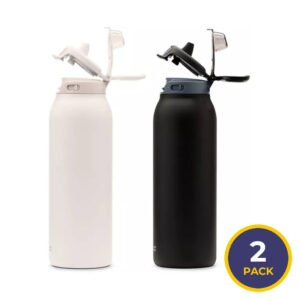 Ello Pop & Fill - Stainless Steel Water Bottle with QuickFill Technology - Dunes/Charcoal - 32 Oz - 2 Pack