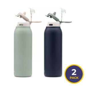 Ello Pop & Fill - Stainless Steel Water Bottle with QuickFill Technology - Eucalyptus / Sea Glass - 32 Oz - 2 Pack