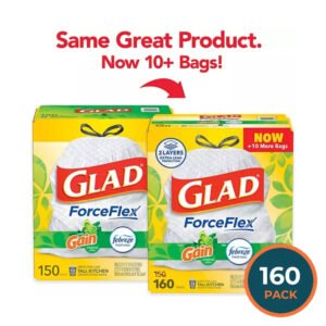 Glad ForceFlex 13-Gallon Kitchen Trash Bags, Gain Original Scent + Febreze - 160 Ct