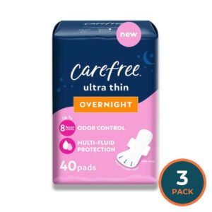 Carefree –Feminine Pads Ultra Thin Overnight Pads with Wings 40 ct – 3 Pack