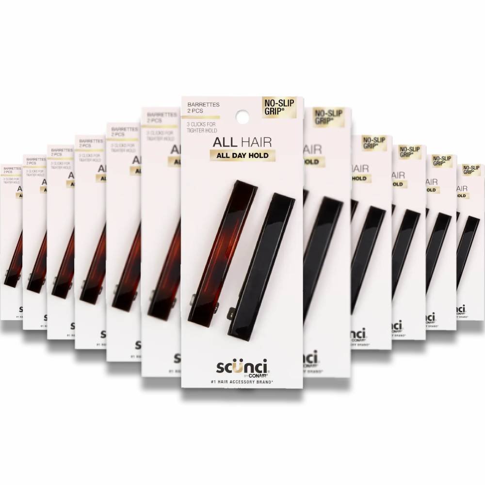 Scunci - No-Slip Grip Auto Clasp Barrettes, Colors May Vary 2 ct - 48 Pack