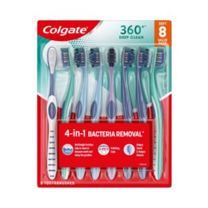 Colgate - 360 Whole Mouth Clean Manual Toothbrush, Adult Soft Toothbrushes - 8 Pack