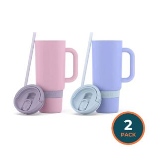 Ello - Port Stainless Steel Tumbler with Handle, Thistle and Cornflower - 40 Oz - 2 Pack