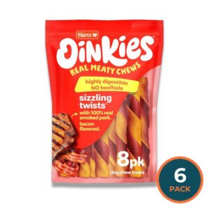 Hartz - Hartz Oinkies Smoked Pig Skin Bacon Flavored Wrap Dog Treat Chews - 8 Packs Each - 8.7 Oz - 6 Pack