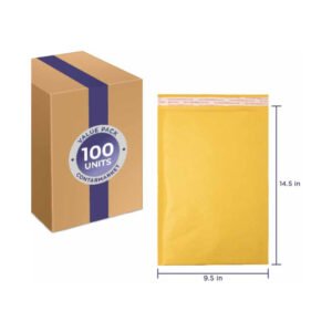 Kraft 3/16'' Bubble Lining Mailers, Paper Pressure 70 lb, Size: 9.5''x14.5'' Inches - 100 Pack