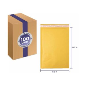 Kraft 3/16'' Bubble Lining Mailers, Paper Pressure 70 lb, Size: 9.5''x14.5'' Inches - 100 Pack