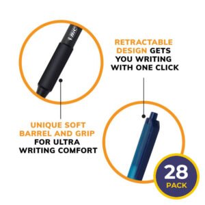 BIC -  Soft Feel Retractable Ballpoint Pens with Soft Touch Comfort Grip Medium Point, Assorted Colors - 28 Count