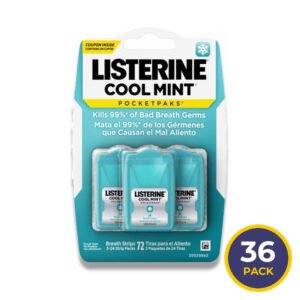 Listerine - Cool Mint PocketPaks Portable Fresh Breath Strips, 3 Pack, Cool Mint - 24 Strips - 36 Pack