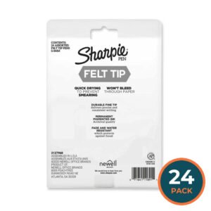 Sharpie Art Pen Porous Point Pen Fine 0.4 mm, Assorted Ink Colors, Black Barrel, 24 Pack