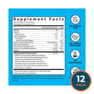 Force Factor - Amazing Ashwa, Triple Berry, Ashwaganda Supplement - 60 Soft Chews - 12 Pack