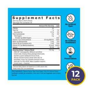Force Factor - Amazing Ashwa, Triple Berry, Ashwaganda Supplement - 60 Soft Chews - 12 Pack