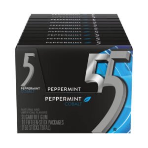 5 Gum Peppermint Cobalt Sugar Free Chewing Gum, 15 Sticks Per Pack, 10 Pack