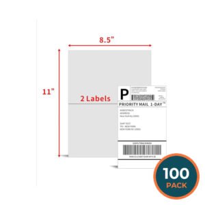 KKBESTPACK - Half Sheet Shipping Labels , 2 Per Page Self Adhesive Mailing Labels - 100 Sheets (200 Labels)