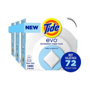 Tide Evo Laundry Detergent Fiber Tiles, Free & Gentle - 72 Count