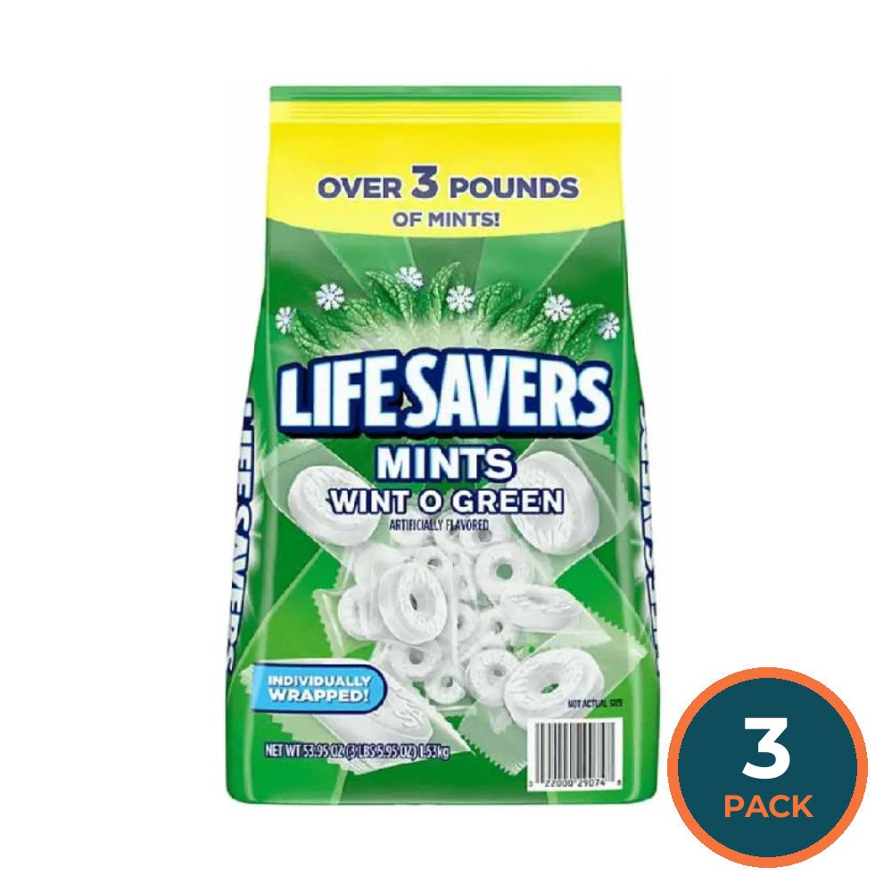 Life Savers Wint-O-Green Breath Mints Bulk Hard Candy, Party Size - 53.95 Oz - 3 Pack