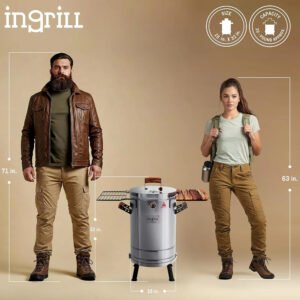 INGRILL 3-in-1 Premium Medium Stainless Steel Smoker Barrel Grill – Portable Charcoal BBQ with Thermometer, 25 lbs