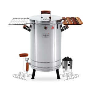 INGRILL 3-in-1 Premium Large Stainless Steel Smoker Barrel Grill – Portable Charcoal BBQ with Thermometer, 40 lbs