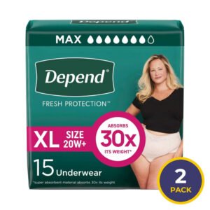 Depend - Fresh Protection Incontinence Underwear for Women, Maximum Absorbency, Size Extra-Large 15 Ct - 2 Pack