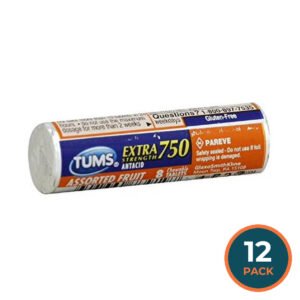 TUMS Extra Strength Chewable Tablets Roll, Assorted Fruit, 8 Ct - 12 pack