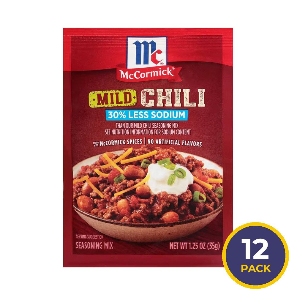 McCormick Seasoning Mix Chili, Less Sodium – 1.25 oz – 12 Pack