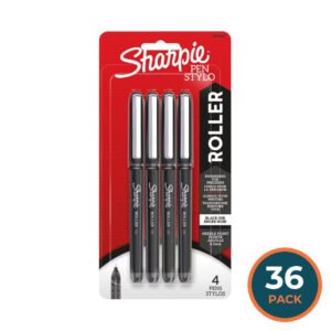 Sharpie Roller Retractable Rollerball Pens, Black - 4 Ct - 36 Pack