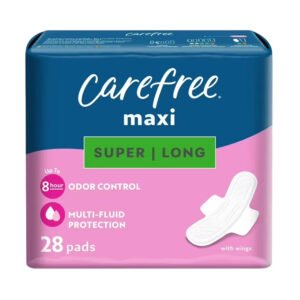 Carefree Maxi Super/Long Pads with Wings 28 Pads – 4 Pack