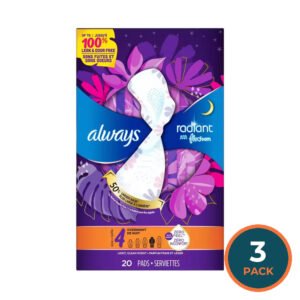 Always Radiant FlexFoam Overnight Pads with Wings, Scented, Size 4  20 Ct – 3 Pack
