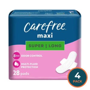 Carefree Maxi Super/Long Pads with Wings 28 Pads – 4 Pack