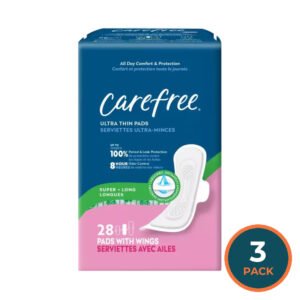 Carefree Ultra Thin Super/Long Pads with Wings – 28 Pads – 3 Pack