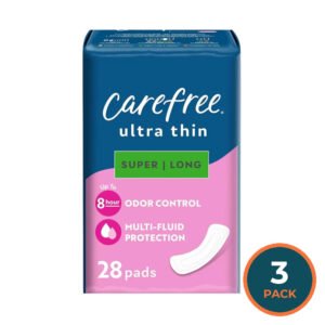 Carefree Ultra Thin Super/Long Pads without Wings – 28 Pads – 3 Pack