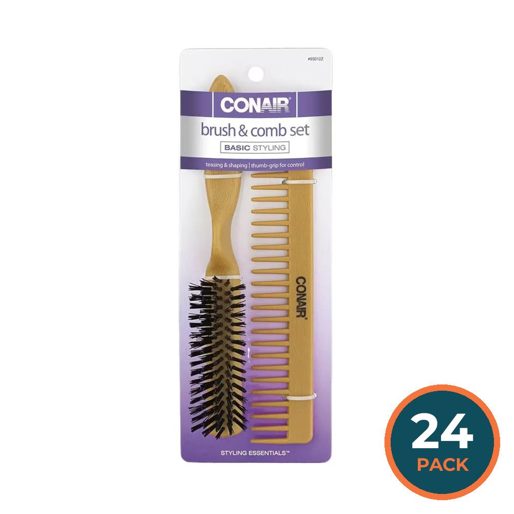 Conair Teasing & Shaping Brush and Comb 2 Set, Nylon Bristles – 24 Pack