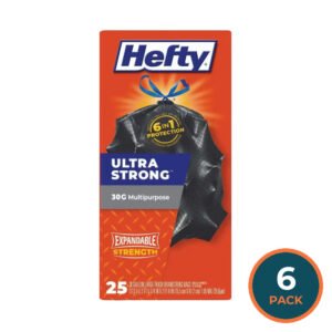Hefty Ultra Strong Trash Bags 30 Gallon – 25 Count – 6 Pack