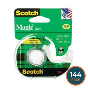 Scotch Magic Tape With Dispenser – 3/4 in x 650 in – 144 Pack