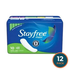Stayfree Maxi Pads Super Absorbency – 10 Count – 12 Pack