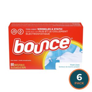 Bounce Fabric Softener Dryer Sheets Fresh Linen Scent – 80 Count – 6 Pack