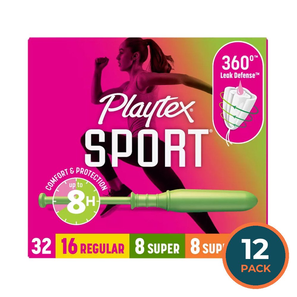 Playtex Sport Tampons Regular/Super/Super Plus – 32 Count – 12 Pack